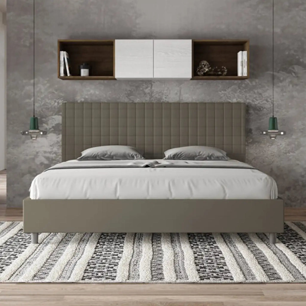Letto con rete imbottito 180x190 similpelle cappuccino Sunny