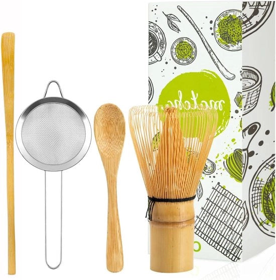 Set di preparazione matcha - 4 Chasen giapponesi - cucchiaio tradizionale per matcha - set di filtrazione per polvere di tè verde - manufatti artigianali giapponesi - accessori per tè