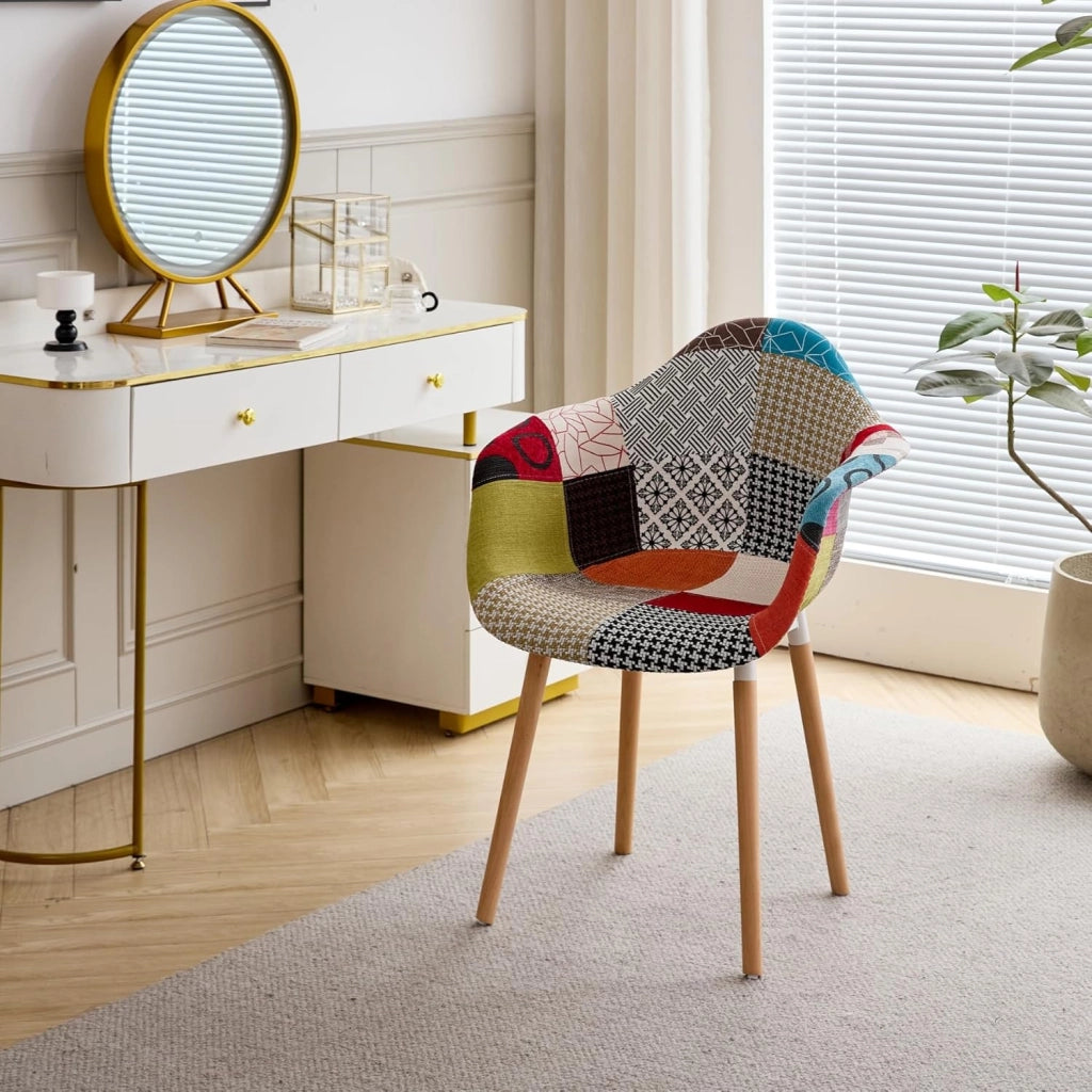 GrandCA HOME Set di 2 Poltrone Patchwork, Sedia da Pranzo in Stile Nordico Sedia Da Cucina Per Sala da Pranzo, Soggiorno, Camera da Letto (Rosso A5-2)