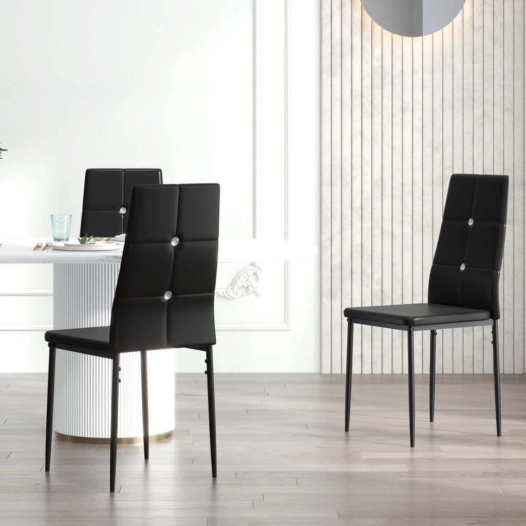 Set di 6 Sedie da Pranzo Imbottite in Ecopelle con Schienale Alto e Gambe in Metallo ¨C Zephmum ¨C Nero