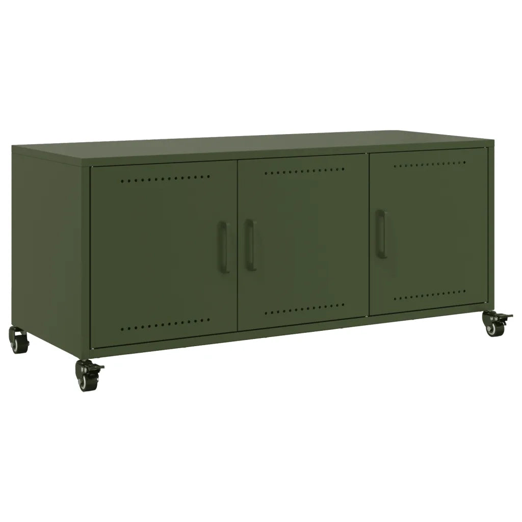 Mobile TV-Credenza per TV-Console TV Verde Oliva 100,5x39x43,5cm Acciaio Laminato a Freddo