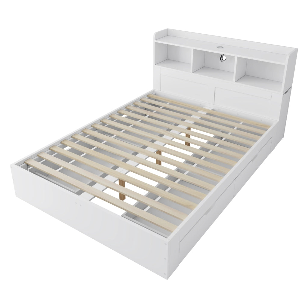 Letto Matrimoniale in Legno con Testiera, Cassetti e Comodini ¨C MINIMAL ¨C Bianco 140x200