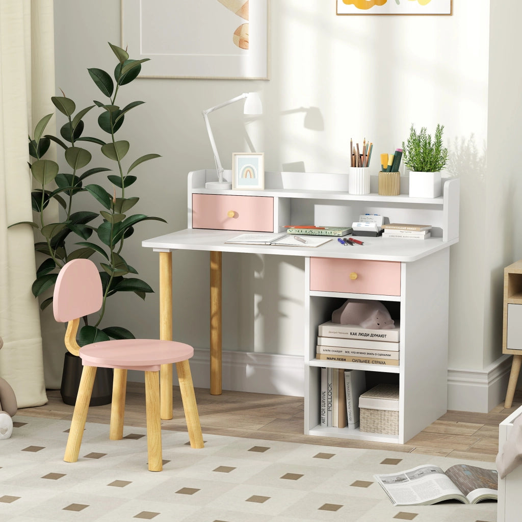 Scrivania per Bambini con Sedia e Cassetti ¨C ZephMum ¨C Rosa e Bianco