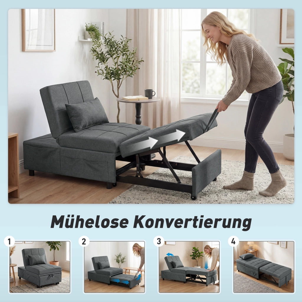 Divano letto 4 in 1 multifunzionale ¨C Xylo ¨C tessuto grigio con schienale reclinabile