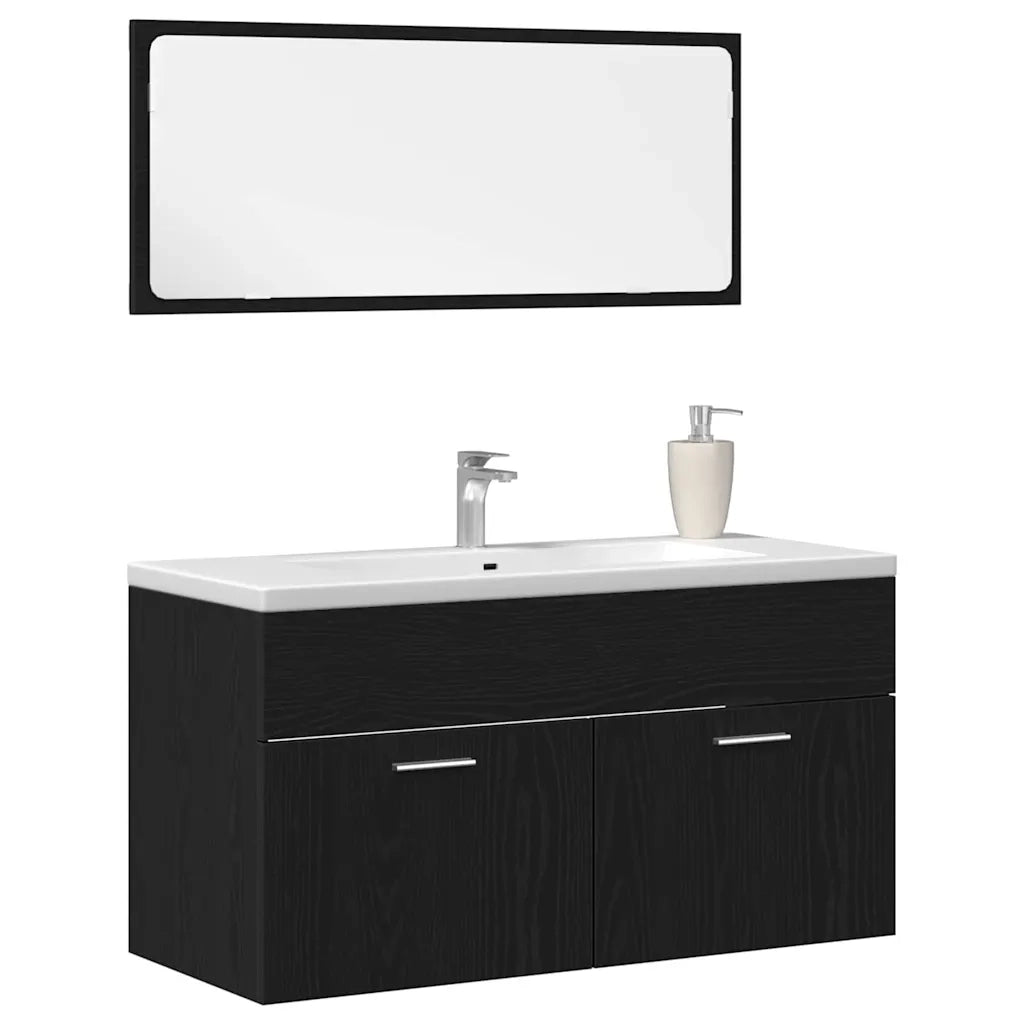 Set di mobili per il bagno 2 pcs Rovere Nero Legno multistrato 863138