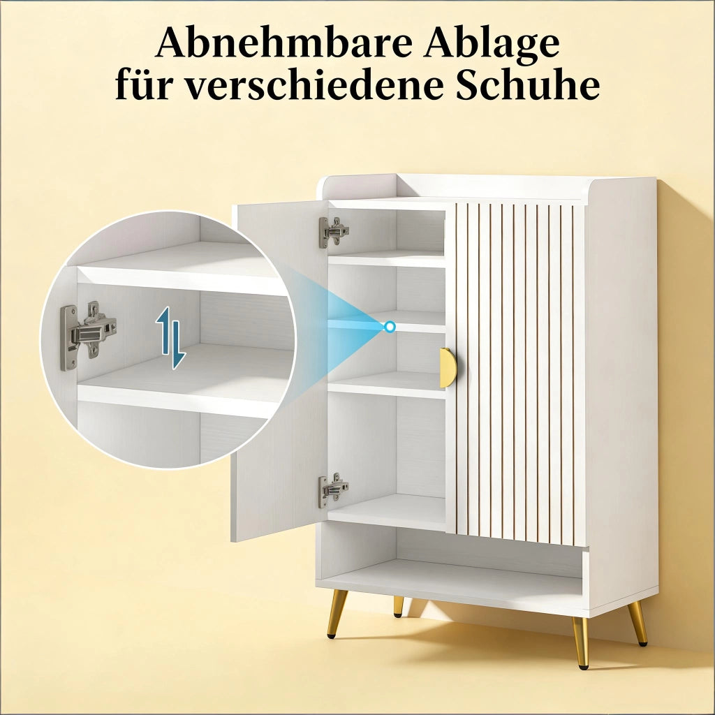 ARMADIO PORTASCARPE 7 LIVELLI Bianco/Oro in Metallo e Legno
