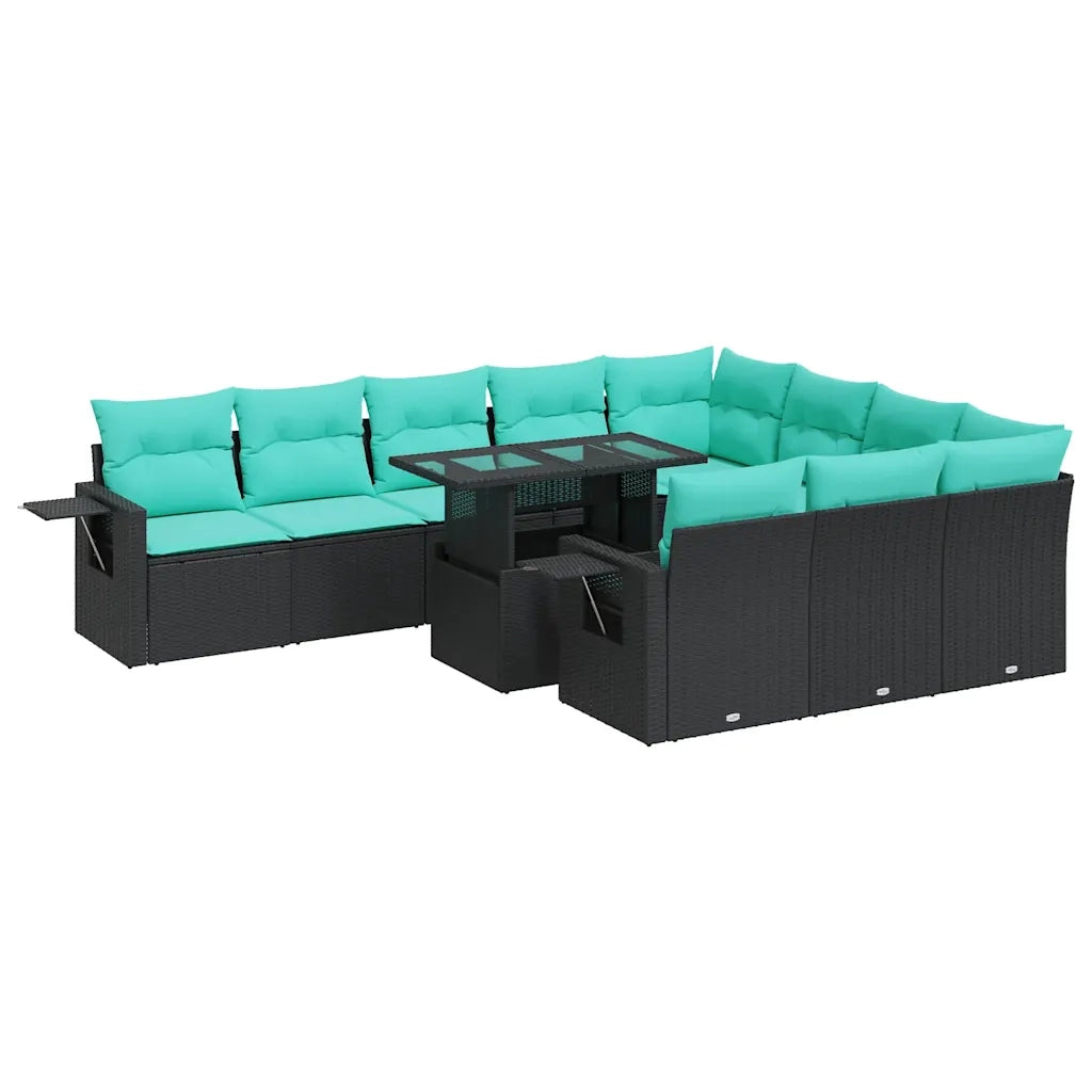 Set Divani da Giardino 11 pz con Cuscini Polyrattan Acacia Nero 3326548