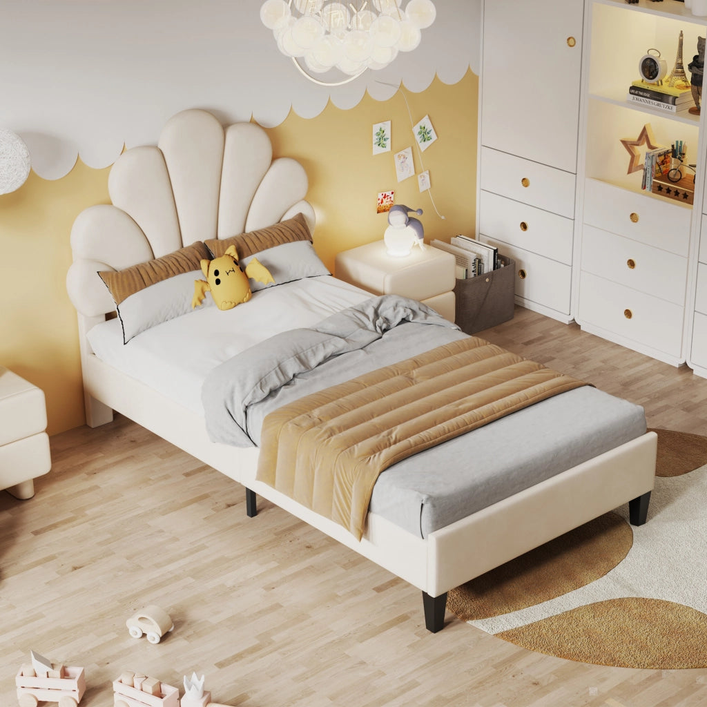 letto imbottito velluto beige 90 x 200 cm