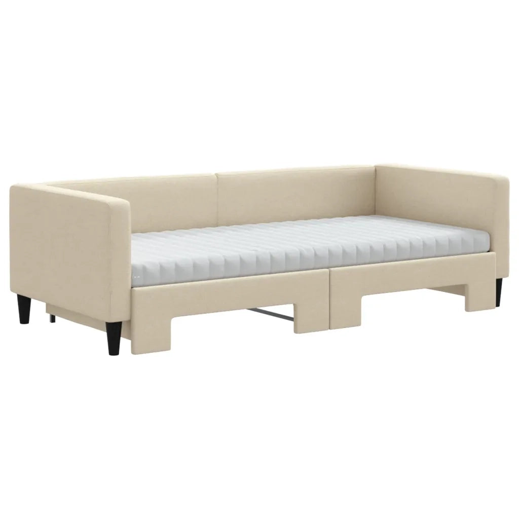 Divano Letto Estraibile con Materassi Crema 90x200 cm Tessuto