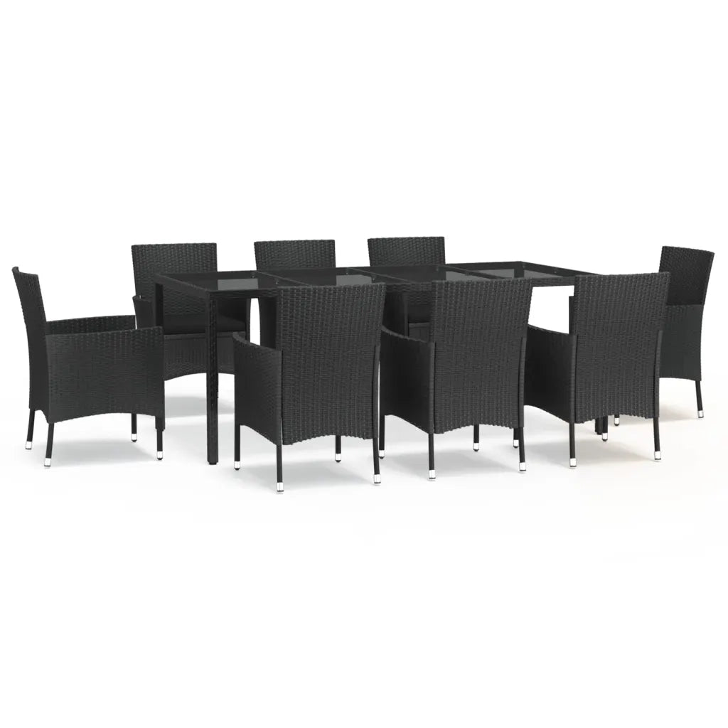 Set da Pranzo da Giardino 9 pz con Cuscini Nero in Polyrattan 3187329