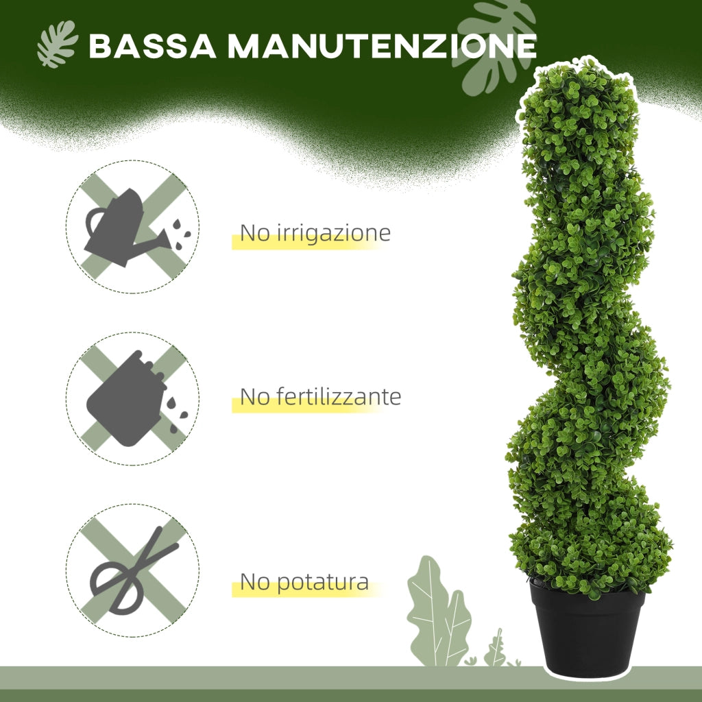 Pianta Finta di Eucalipto a Spirale con Vaso Incluso per Interno ed Esterno, Altezza 90 cm, Verde