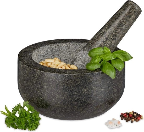 Mortaretto in Pietra - Strumento per Spezie e Erbe Durevoli - Ø 16 cm - 400 ml - Grigio
