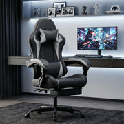 Sedia da ufficio gaming ergonomica con poggiatesta supporto lombare braccioli sincronizzati in PVC nero bianco
