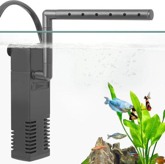 Filtro acquario - Pomp filtro - Dimensioni 3,8 x 2,8 x 13,2 cm - Chiusura ermetica - Filtro - Adatto per acquari fino a 35 galloni - Nero