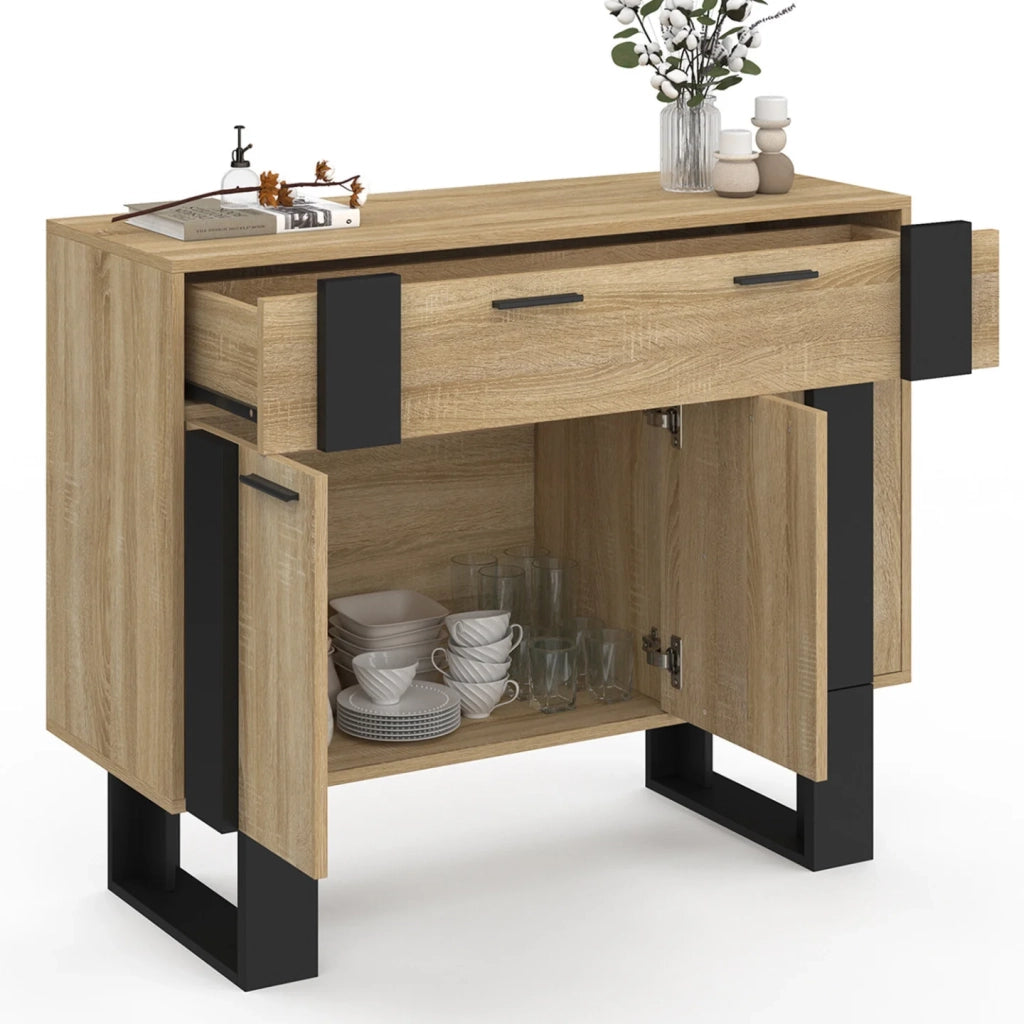 IDMarket - Credenza PHOENIX 100 cm con 3 ante e 1 cassetto, legno e nero