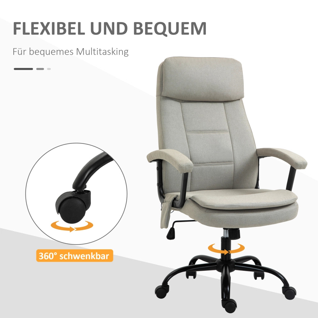 Poltrona da Ufficio Massaggiante Ergonomica con Schienale Reclinabile e Altezza Regolabile ¨C Zephmum ¨C Beige, Tessuto