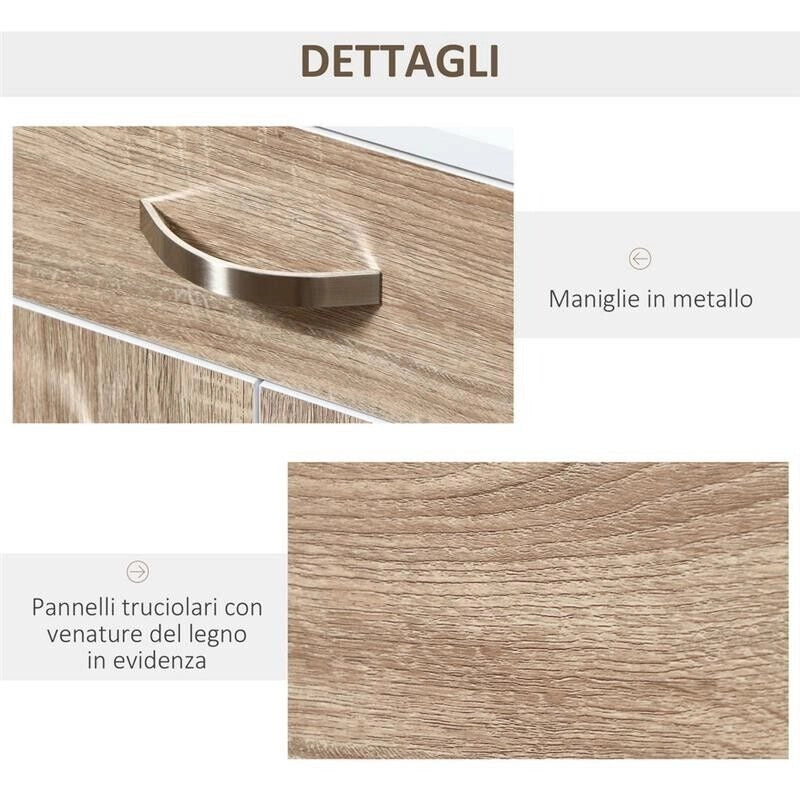 CARRELLO DA CUCINA CON CASSETTO IN LEGNO 60X40X77CM BIANCO E ROVERE
