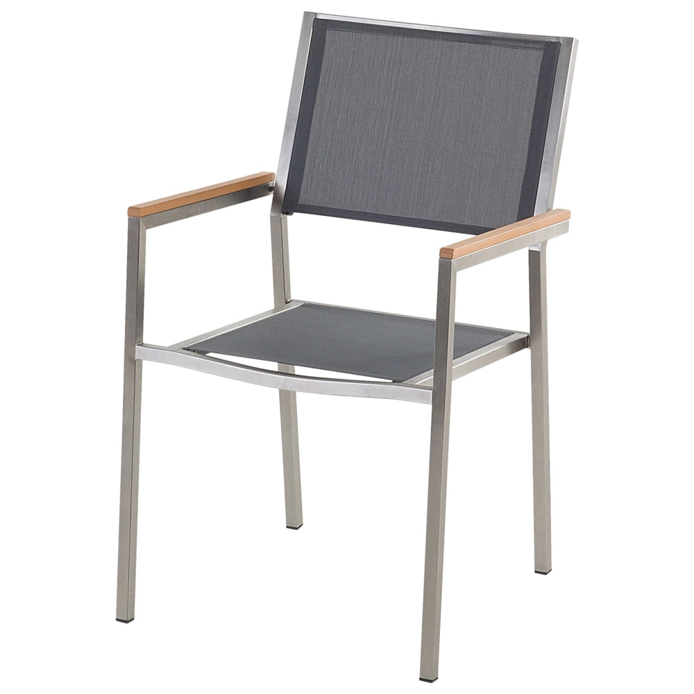 Set da pranzo da giardino grigio con piano in granito fiammato 6 posti 180 x 90 cm