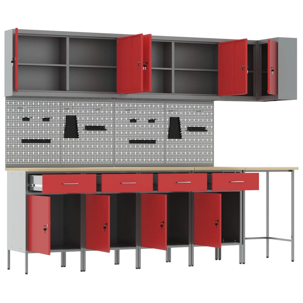 Set di mobili da lavoro con cassetto 12 pcs Rosso e Grigio 3321507