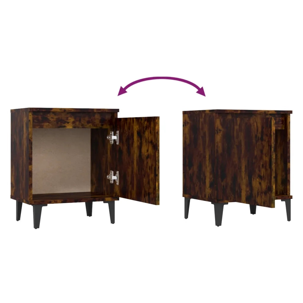 Comodino con Gambe in Metallo Rovere Fumo 40x30x50 cm 813116
