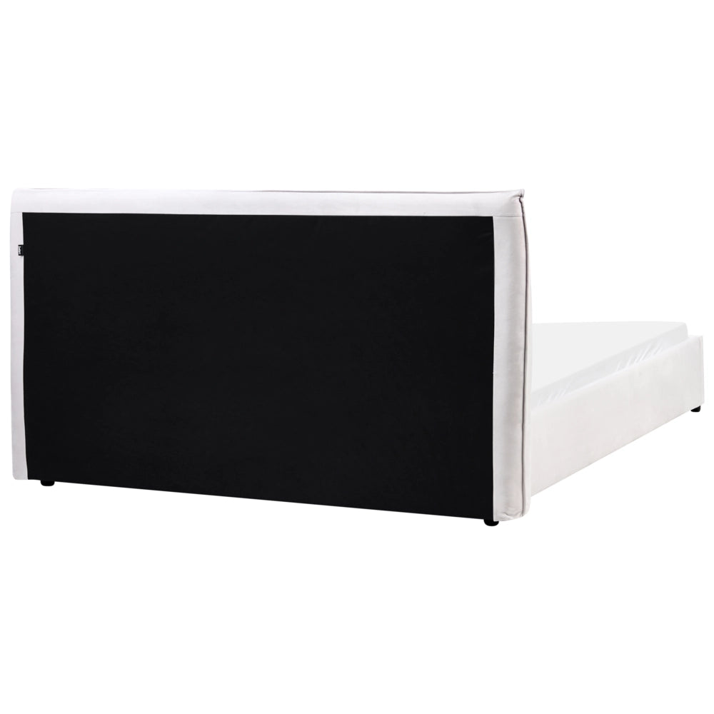 Letto matrimoniale imbottito velluto bianco sporco 160 x 200 cm grande testata classica