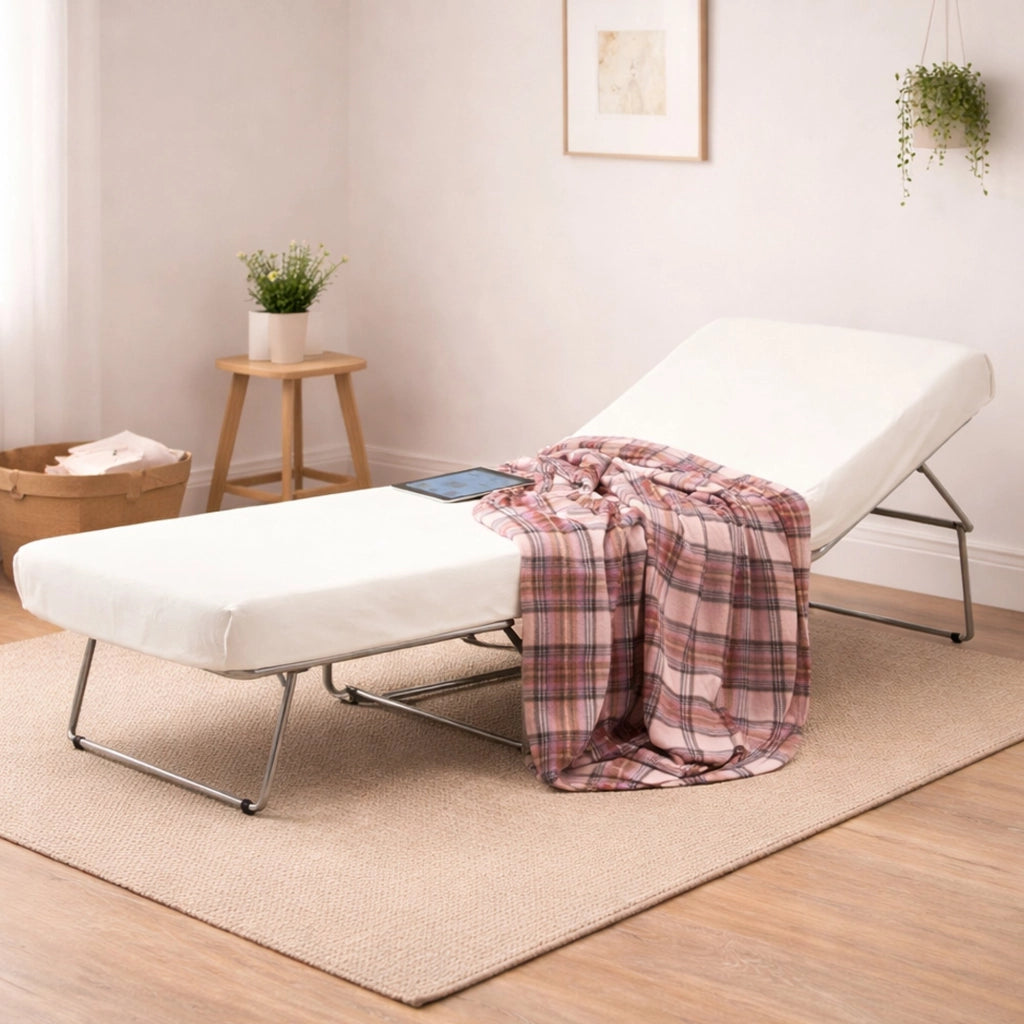 Letto pieghevole Abak, Pouf trasformabile in letto singolo, 100% Made in Italy, Pouf in tessuto da soggiorno, cm 80x80h45, Bianco