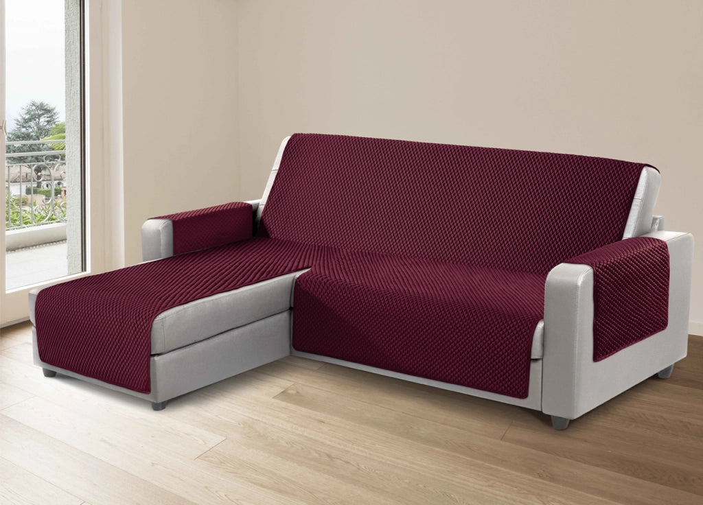 Copridivano Per Divani Con Penisola Lato Destro Modello Sphere Bordeaux - 190 cm - Bordeaux