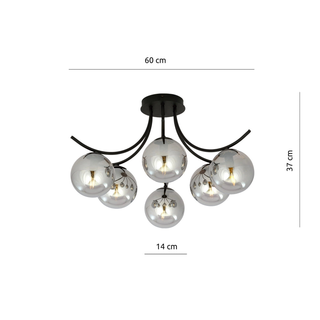 Lampadario Emibig Boston 6xE14 nero grafite vetro moderno
