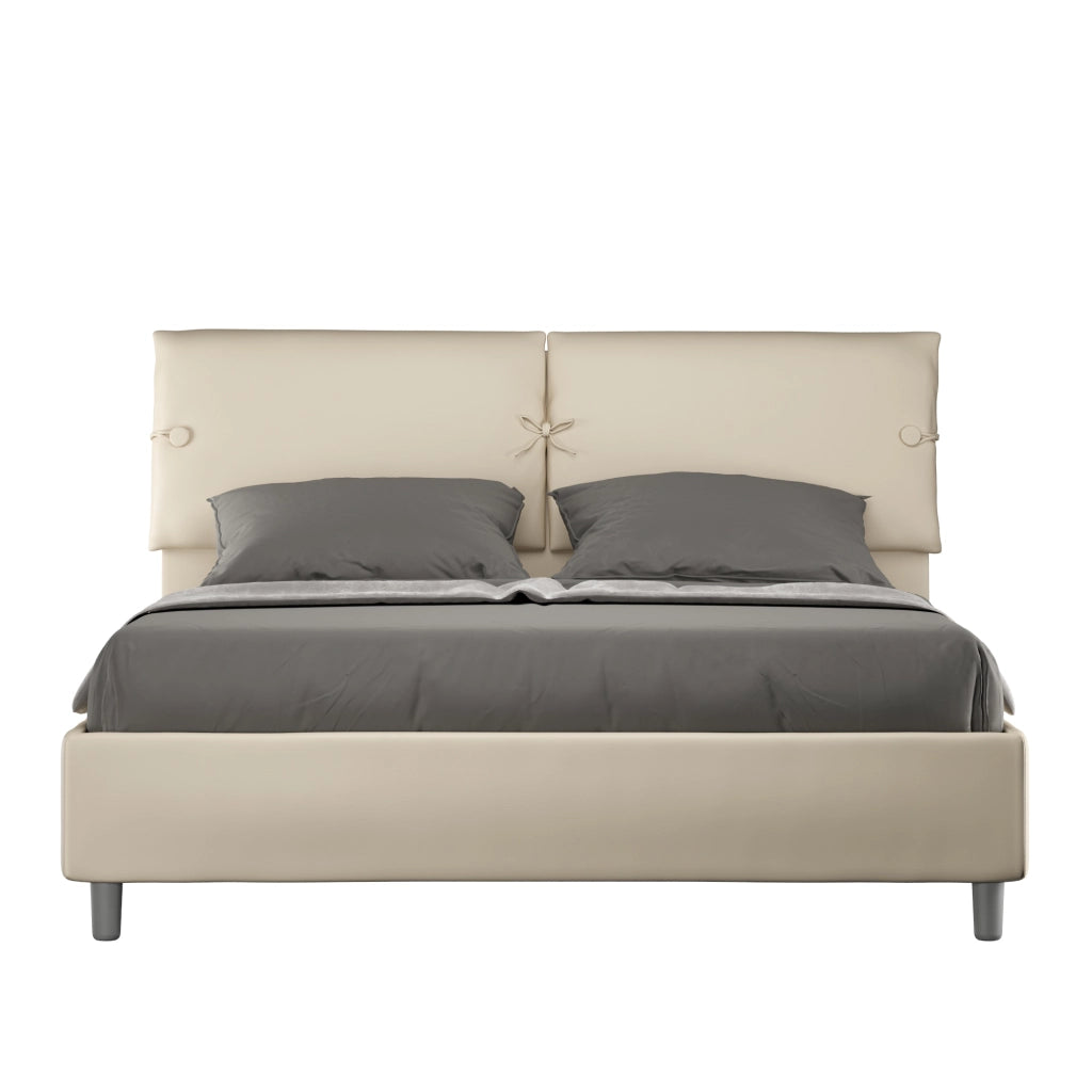 BS COM Letto matrimoniale contenitore doppia alzata imbottito 160x200 similpelle tortora