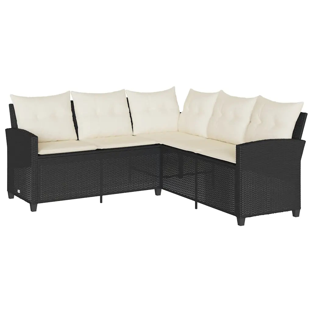 Divano a Forma di L con Cuscini in Polyrattan Nero 365415