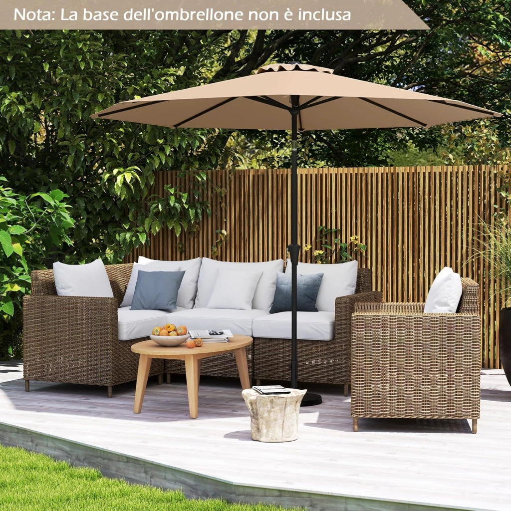 Ombrellone da Giardino, Diametro 290 cm, Ombrello da Spiaggia con Manovella e Inclinazione Regolabile, Ideale per Spiaggia, Balcone, Giardino (Beige)
