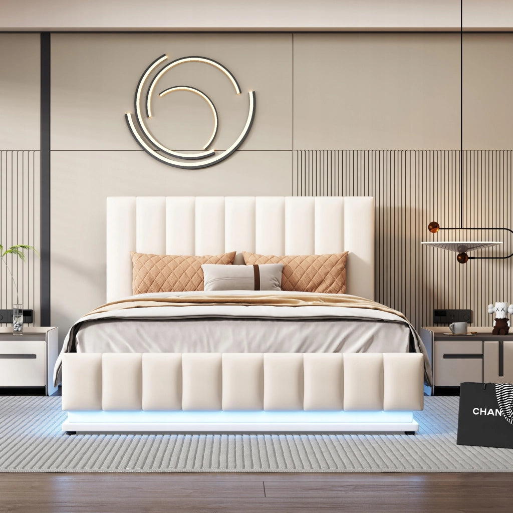 Letto matrimoniale 140x200 - Xylo - LED idraulico bianco senza materasso
