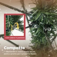 Albero di Natale Innevato Alto 180 cm con 910 Rami e Pigne, Base in Metallo Pieghevole, Verde