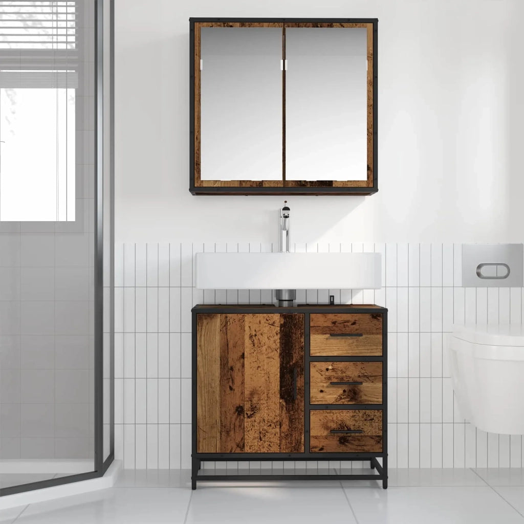 Set di mobili per il bagno con lo scaffale 2 pcs Legno vecchio