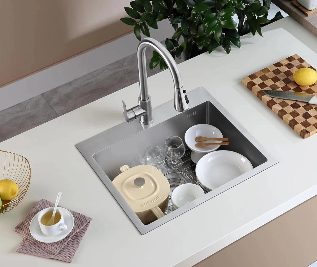 Lavello In Acciaio Leo 50 Brush Nickel con rubinetto da cucina