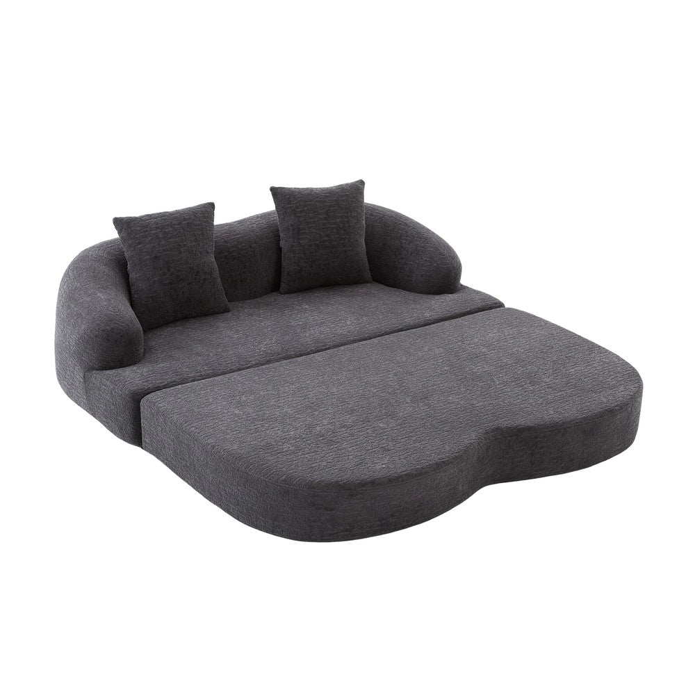 Divano letto 2 posti ¨C Minimal ¨C grigio scuro tessuto chenille con cuscini