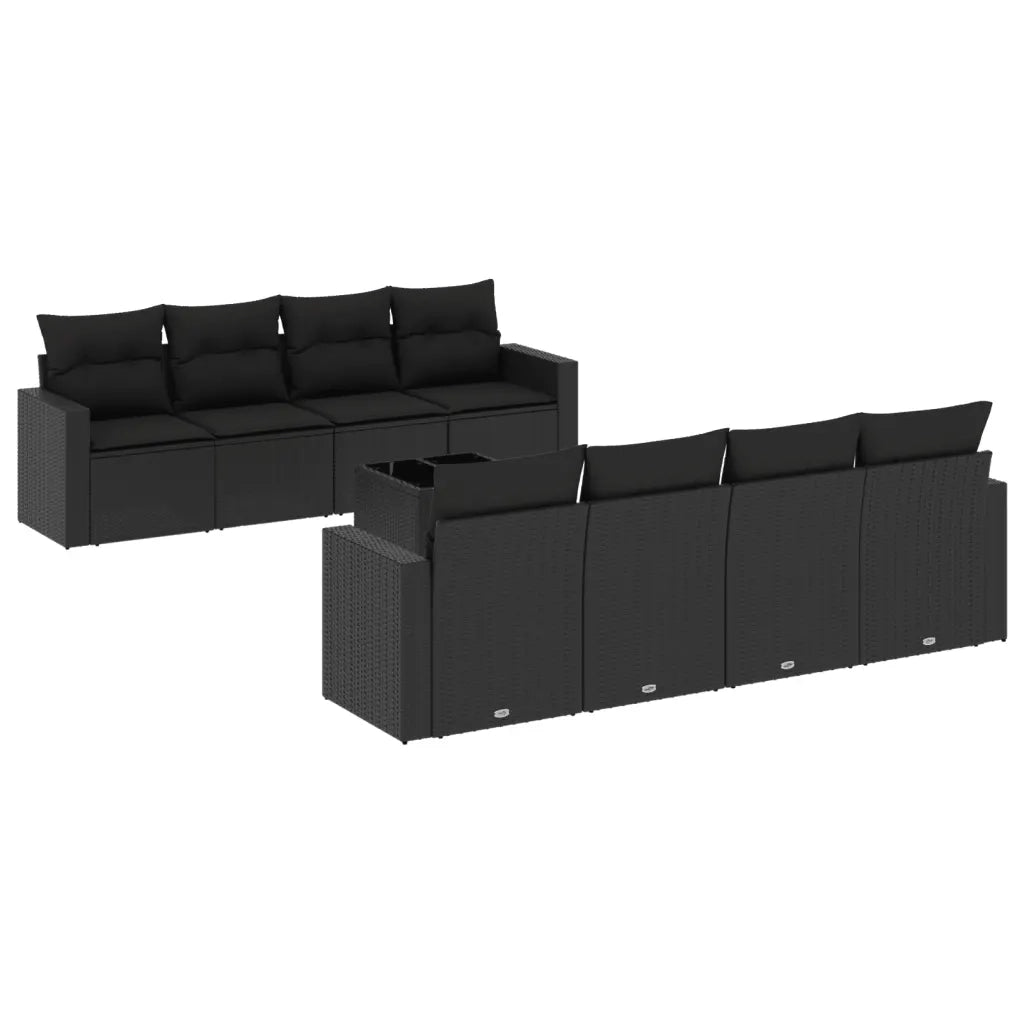 Set Divani da Giardino 9 pz con Cuscini Nero in Polyrattan 3251082