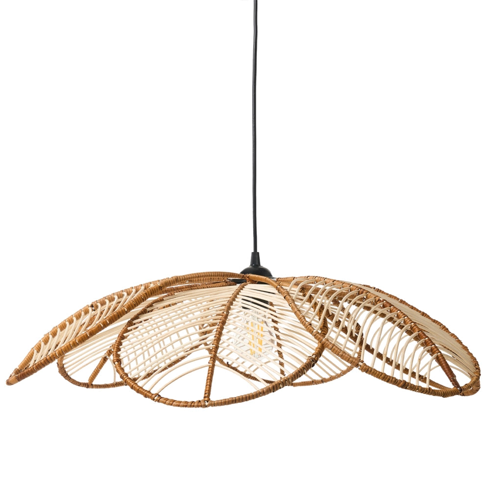 Lampada a sospensione Paralume in rattan naturale Lampada a sospensione in stile Boho intrecciata a mano a forma di fiore Illuminazione
