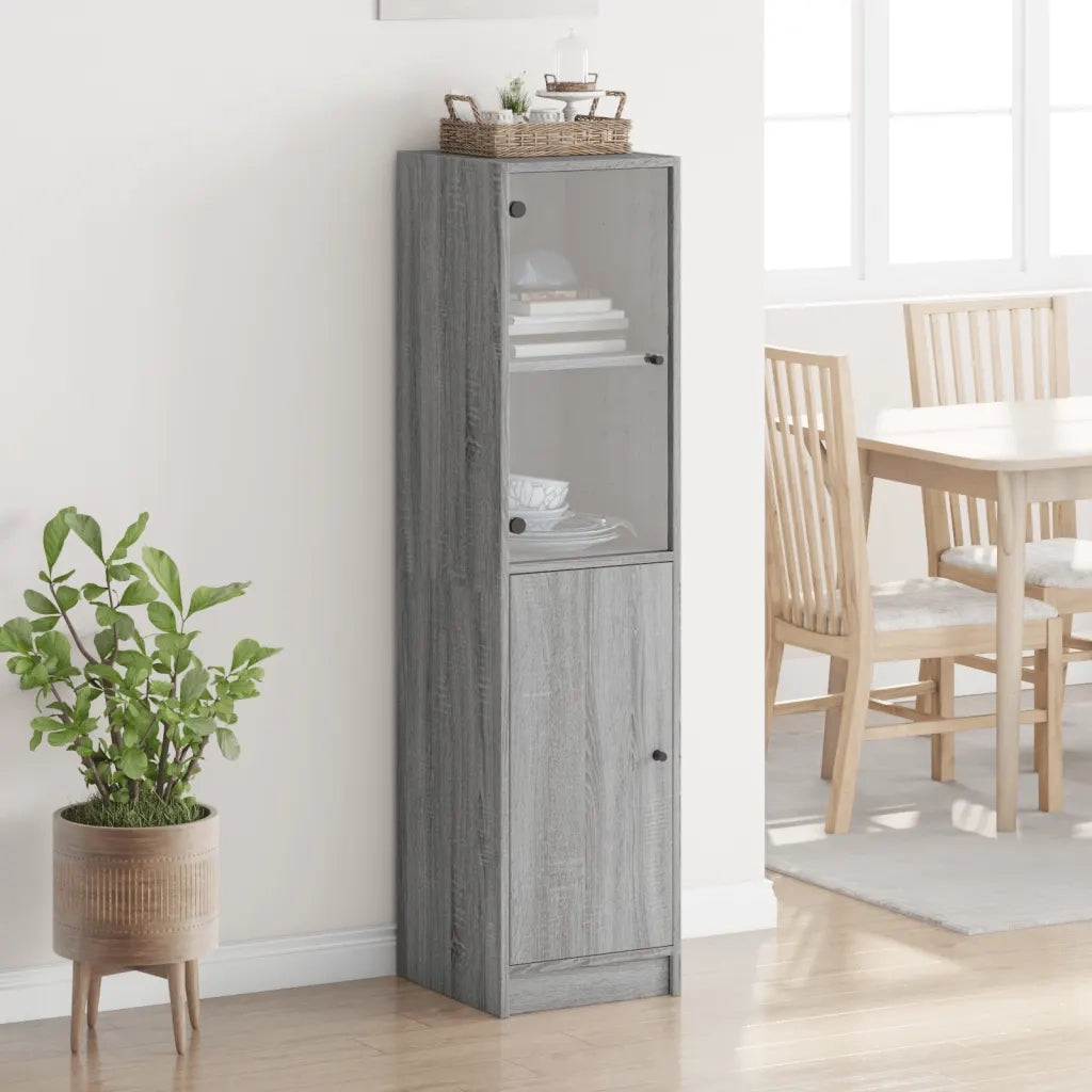 Credenza con Anta-Buffet-Armadio da cucina in Vetro Grigio Sonoma 35x37x142 cm