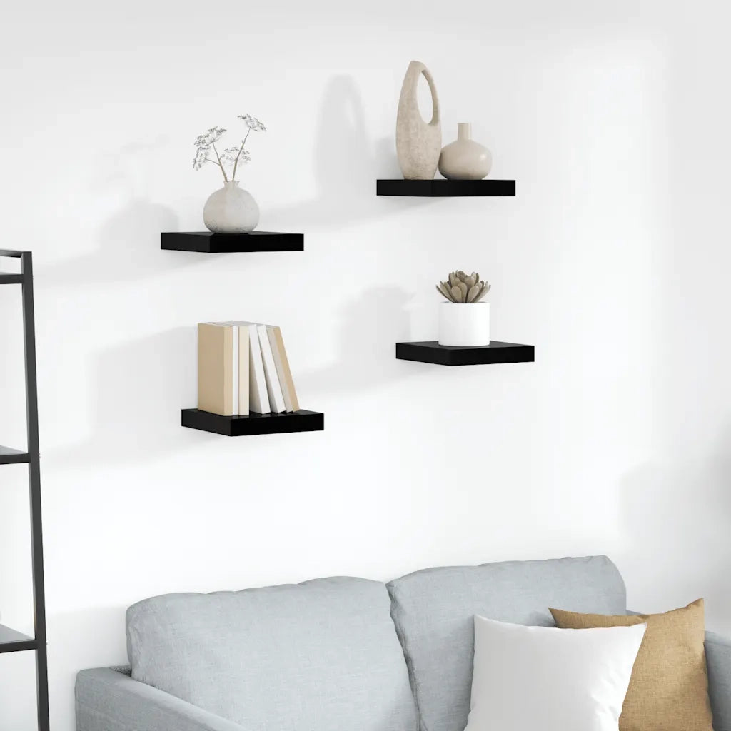 Scaffali a Parete 4 pz Nero Lucido 23x23,5x3,8 cm in MDF 323762