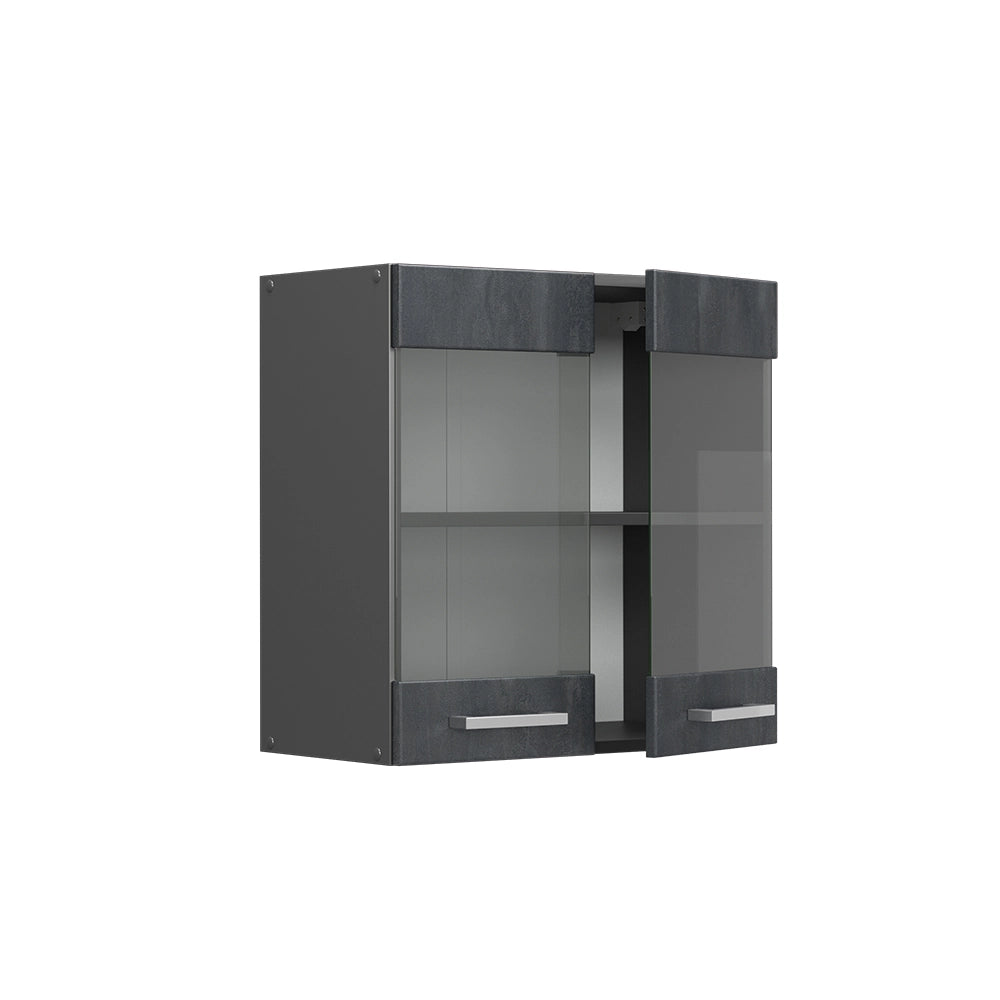 Vicco Mobile da cucina in vetro Calcestruzzo nero 60 cm