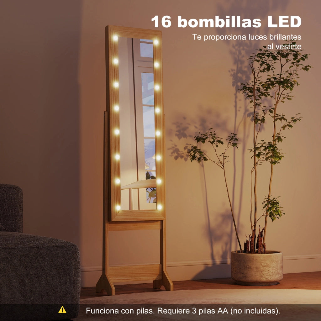 Armadio Joyero con Specchio e Luci LED ¨C zephmum ¨C Legno Naturale, Bianco, 90x51x