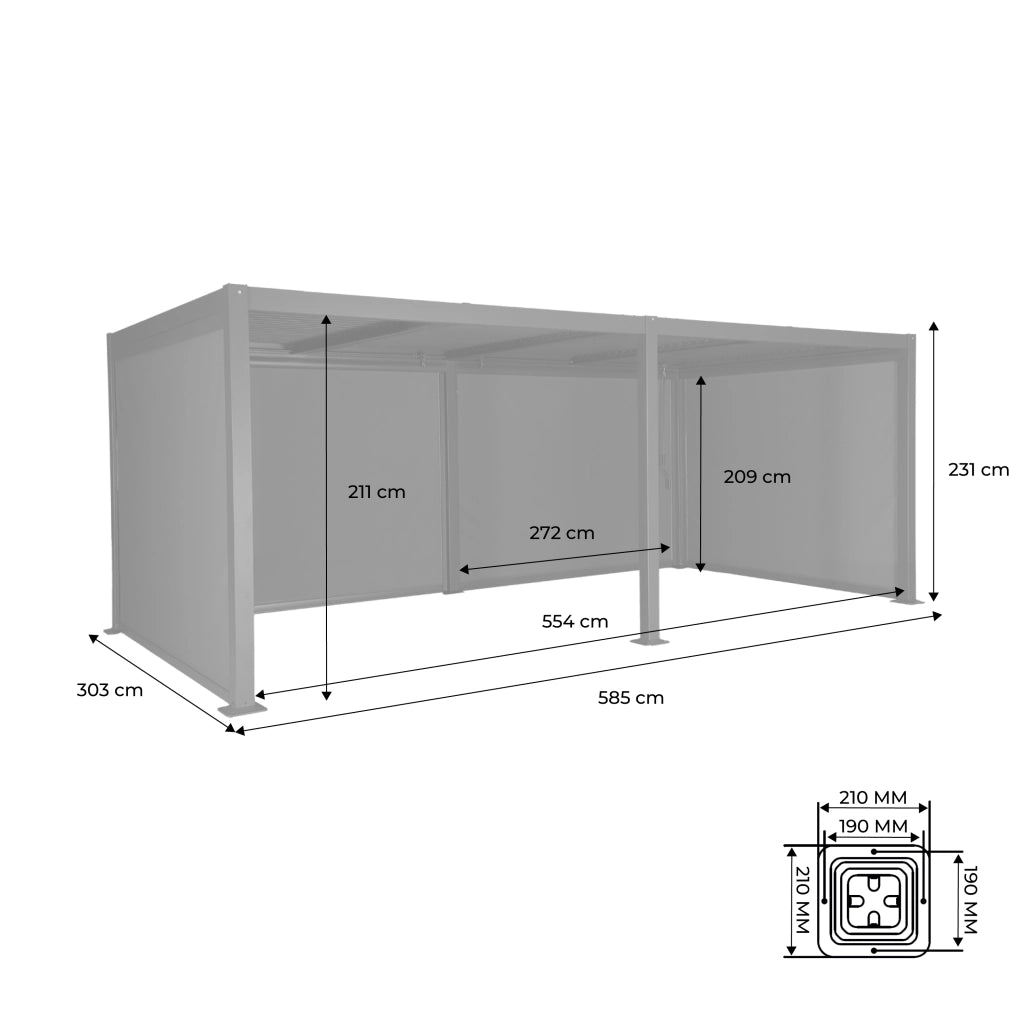 Pergola bioclimatica 3x6m in alluminio e acciaio + 4 tende 3m, nero