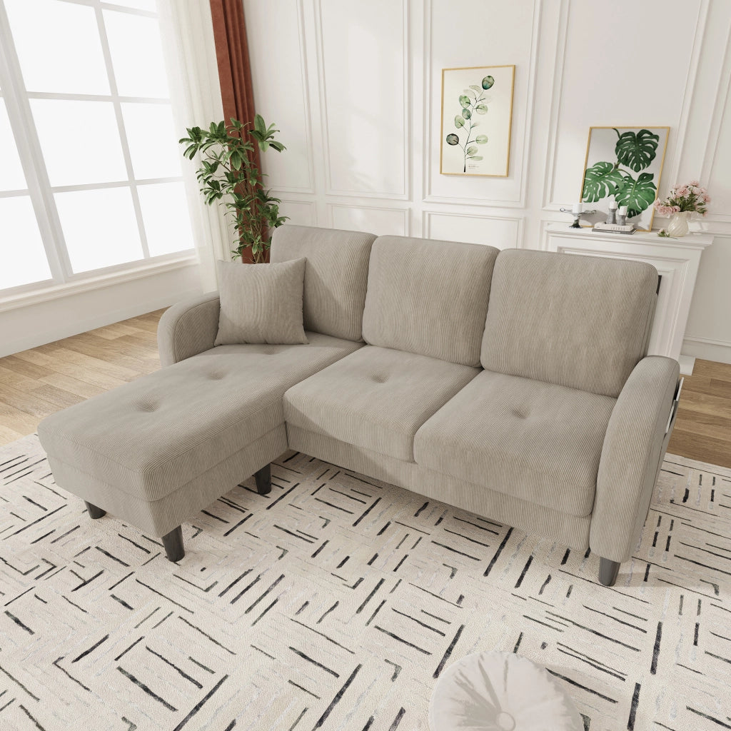 DIVANO Angolare Modulare con Chaise Longue 166 x 118 x 77 cm Corda Marrone Grigio