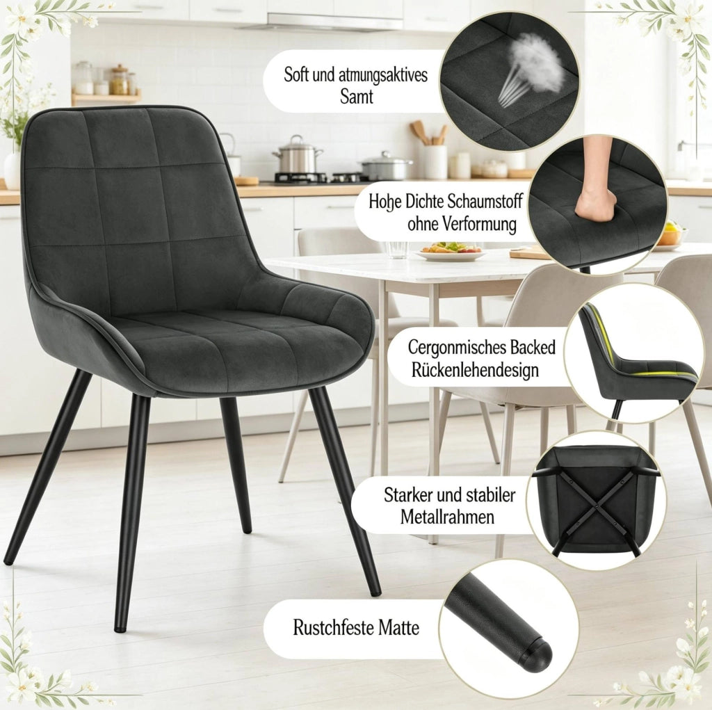 Set di 4 sedie da pranzo in velluto grigio scuro