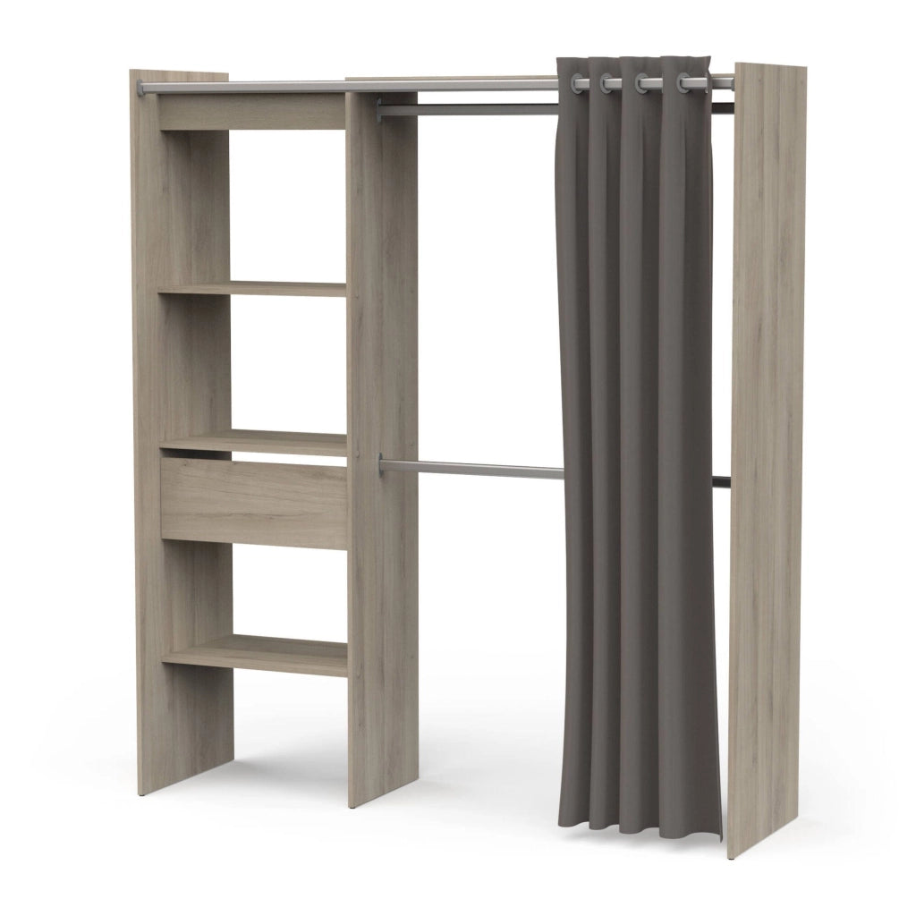 Guardaroba grande Serpentina, Mobile camera da letto, Cabina armadio portabiti, Armadio appendiabiti, 167x50 h192 cm, Rovere e Bianco opaco