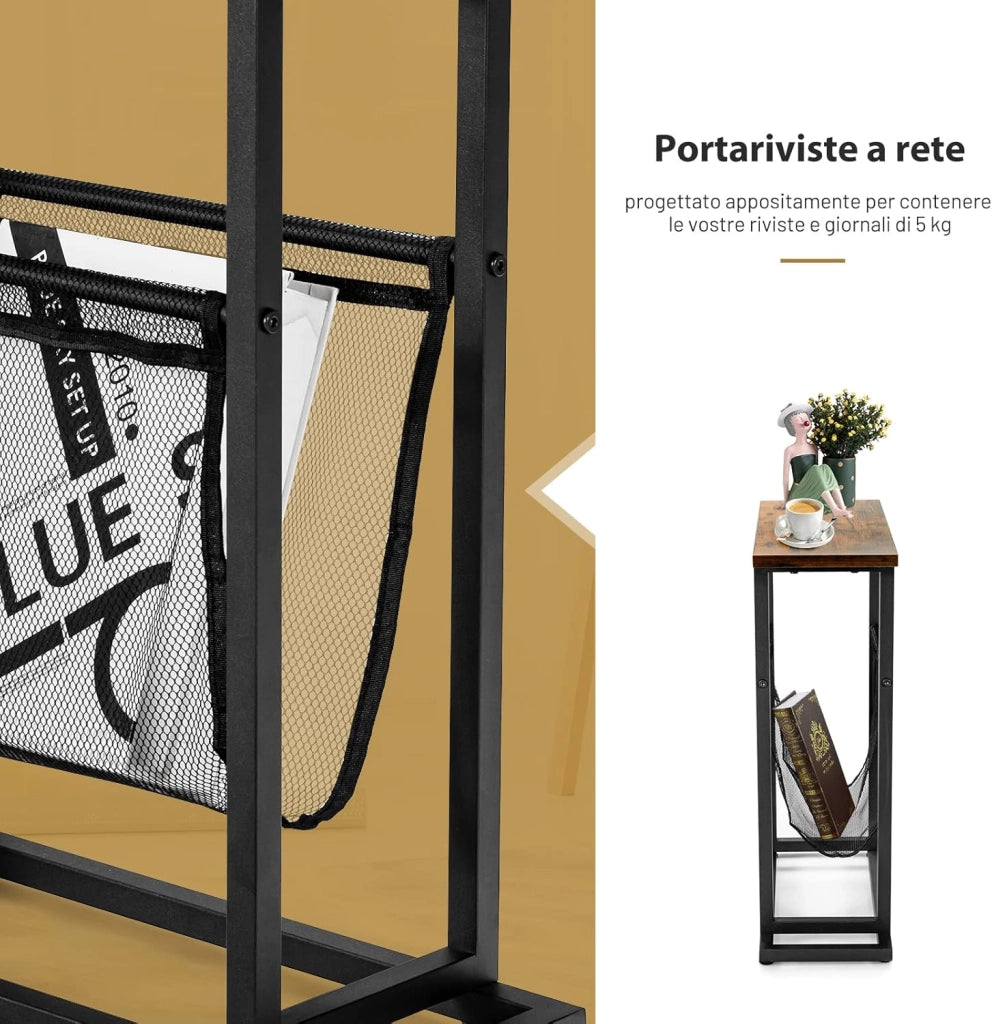 Tavolino Laterale Retrò Industriale, Tavolino da Caffè per Salone Camera da Letto e Ufficio, 45 x 18 x 54,5 cm