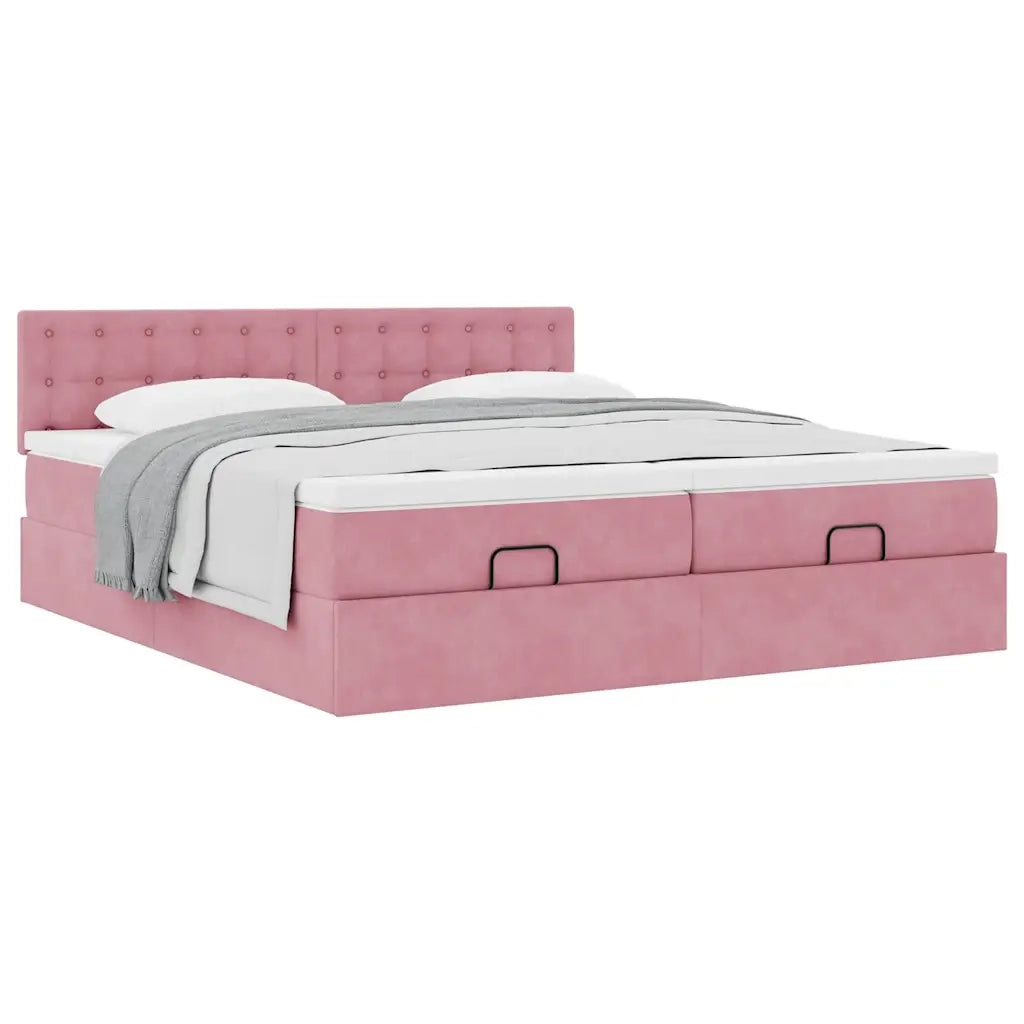 Struttura Letto Pouf con Materassi Rosa 180x200 cm Velluto 3312115