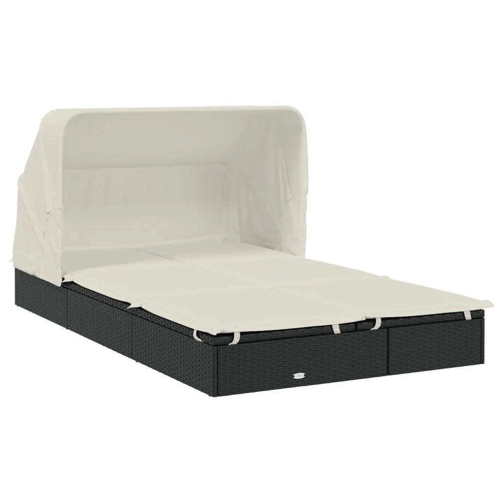 Lettino Doppio Tetto Pieghevole Nero 213x118x97cm in Polyrattan 319650