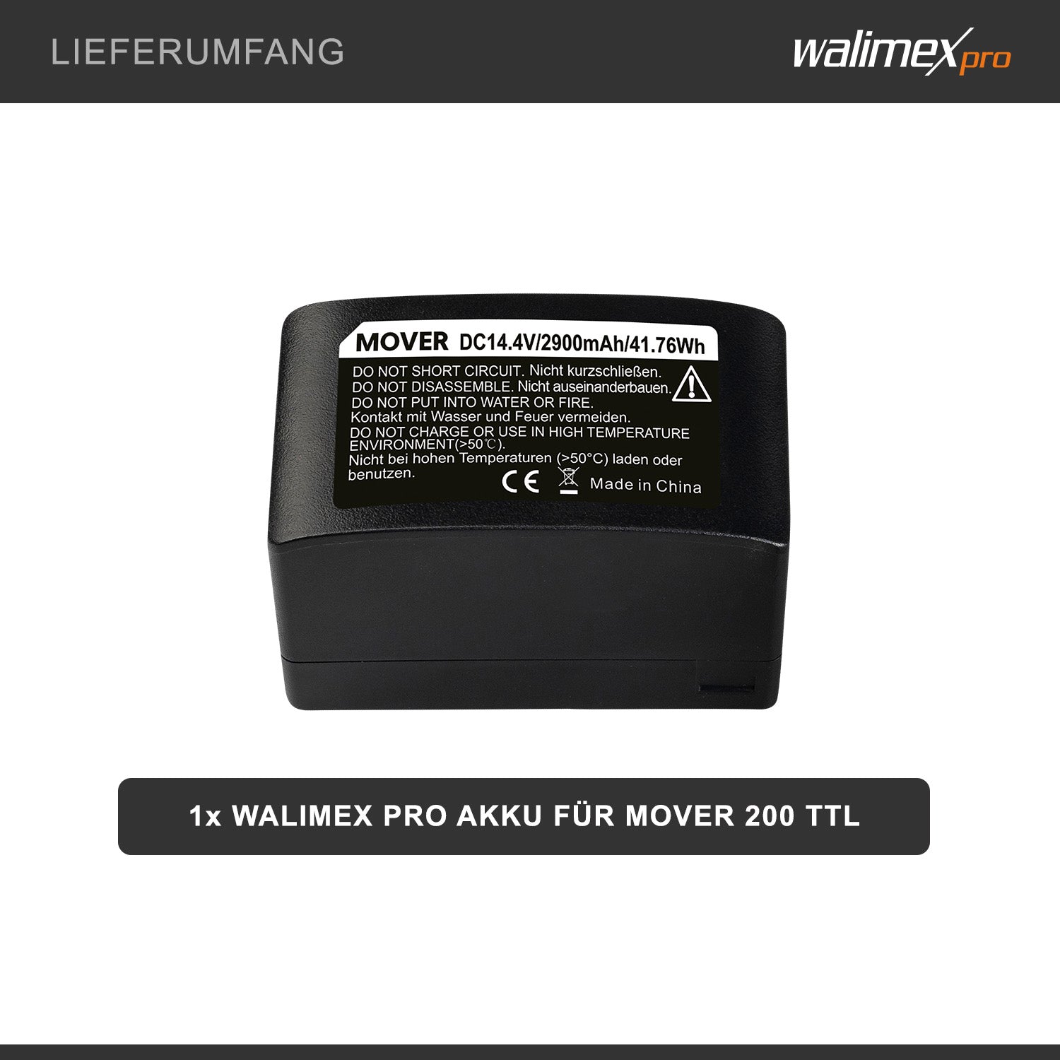 Batteria ricaricabile 2900mAh 14,4V per Mover 200 TTL - 41,76 Wh - Tecnologia agli ioni di litio, senza effetto memoria - Per flash portatili da studio fotografico